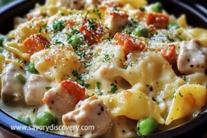 Pasta z kurczakiem i ciastem francuskim